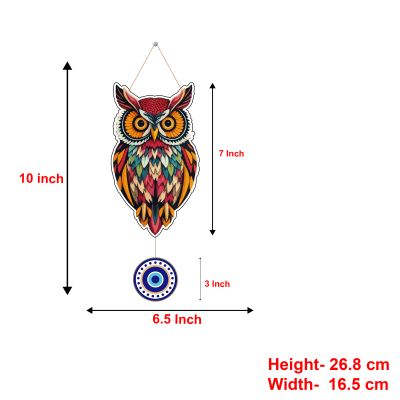 Owl with Evil Eye Wooden Wall Hanging Modern Artwork Home, Office, Living Room Decor Nazar Battu for Entrance Vastu Spiritual Traditional Home Décor